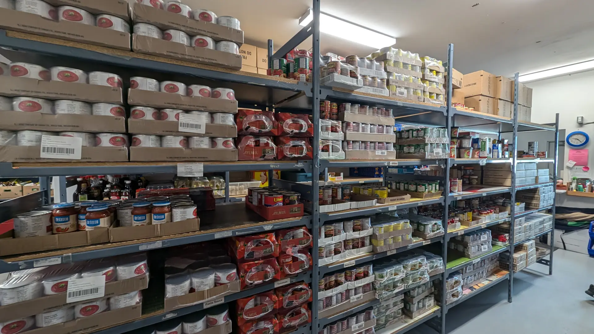 Shelves of canned food at the Creston Valley Food Bank